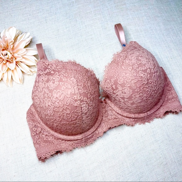 Aerie Pink Lace Push Up Plunge Bra 36DD Nwt - Picture 4 of 8